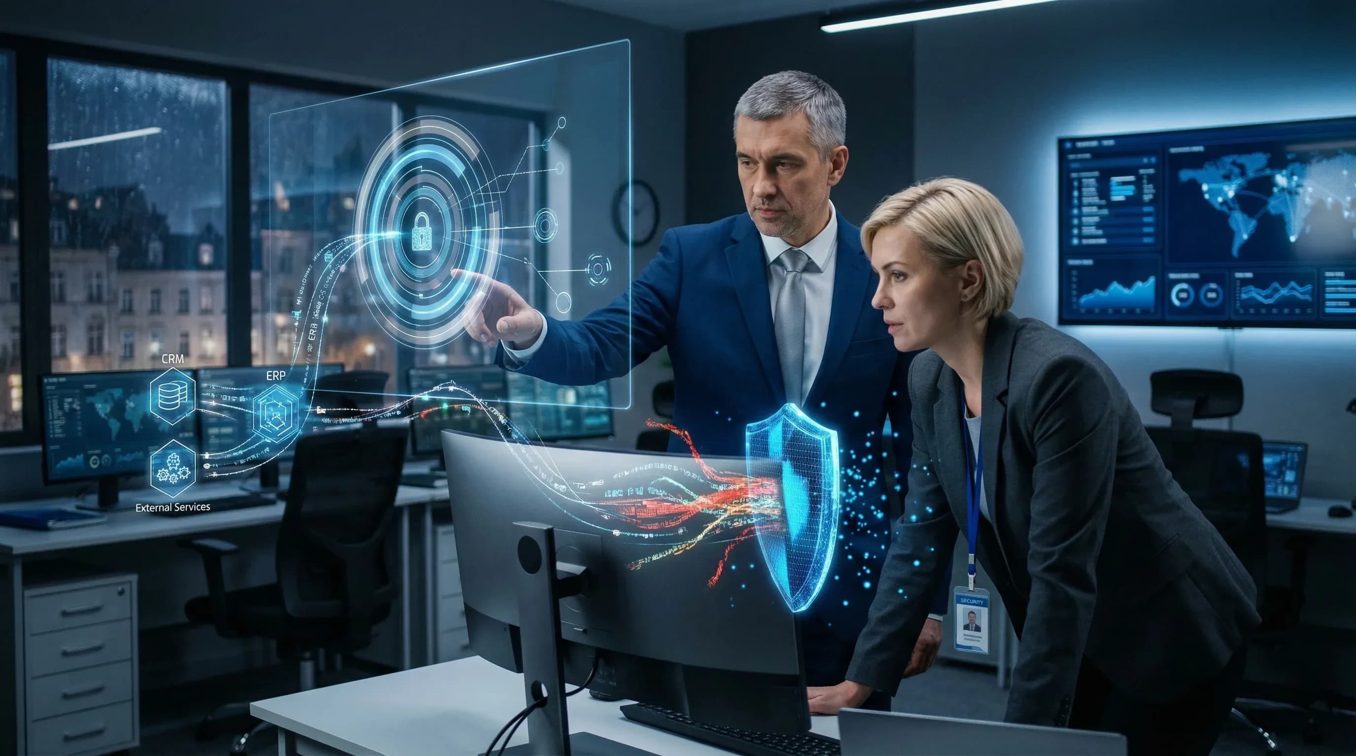 AI-агент в защищённой корпоративной среде с визуализацией контроля доступа и безопасных интеграций